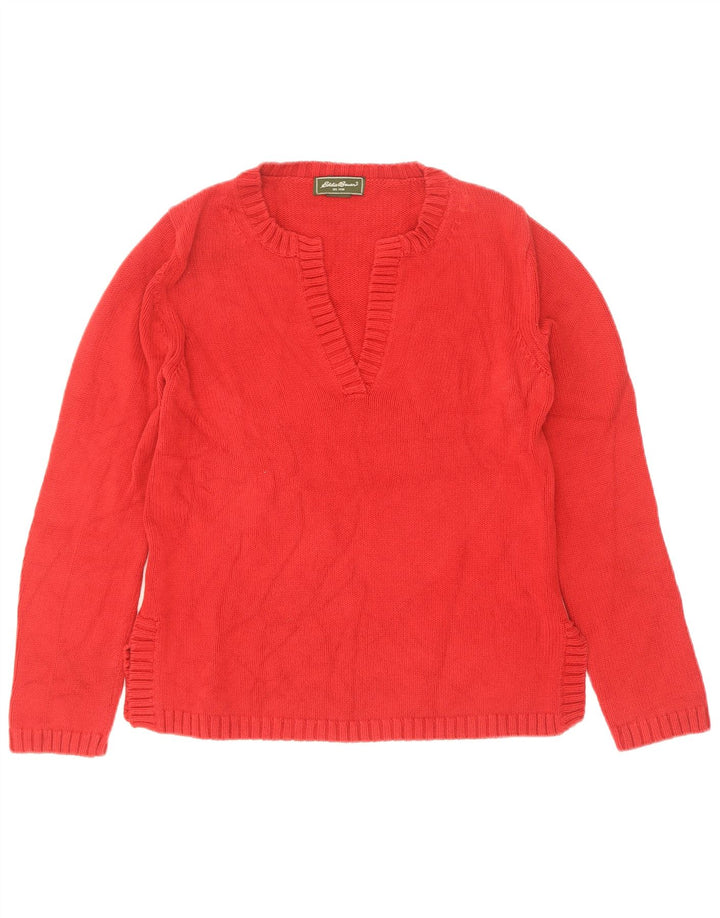 Maglione da donna con scollo a V Eddie Bauer UK 12 Cotone rosso medio