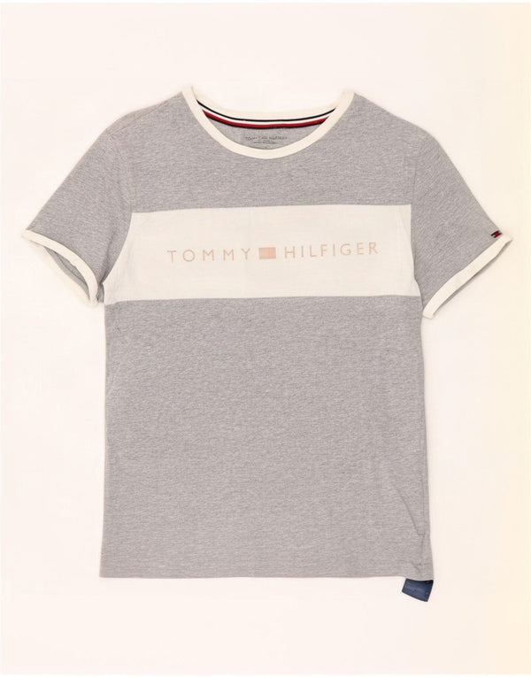 T-shirt grafica da uomo Tommy Hilfiger Top Small in cotone color block grigio