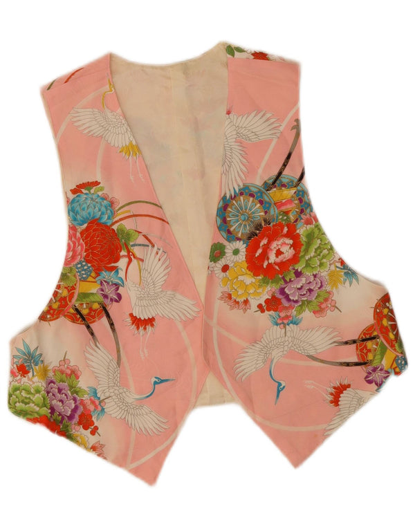 Gilet APERTO da donna vintage UK 14 Grande Rosa Floreale