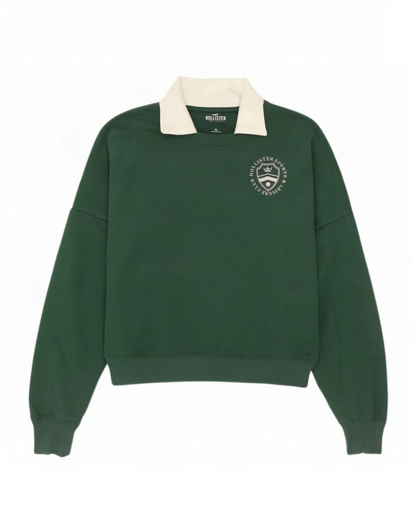 Felpa oversize corta Hollister da donna, maglione UK 14, cotone verde medio