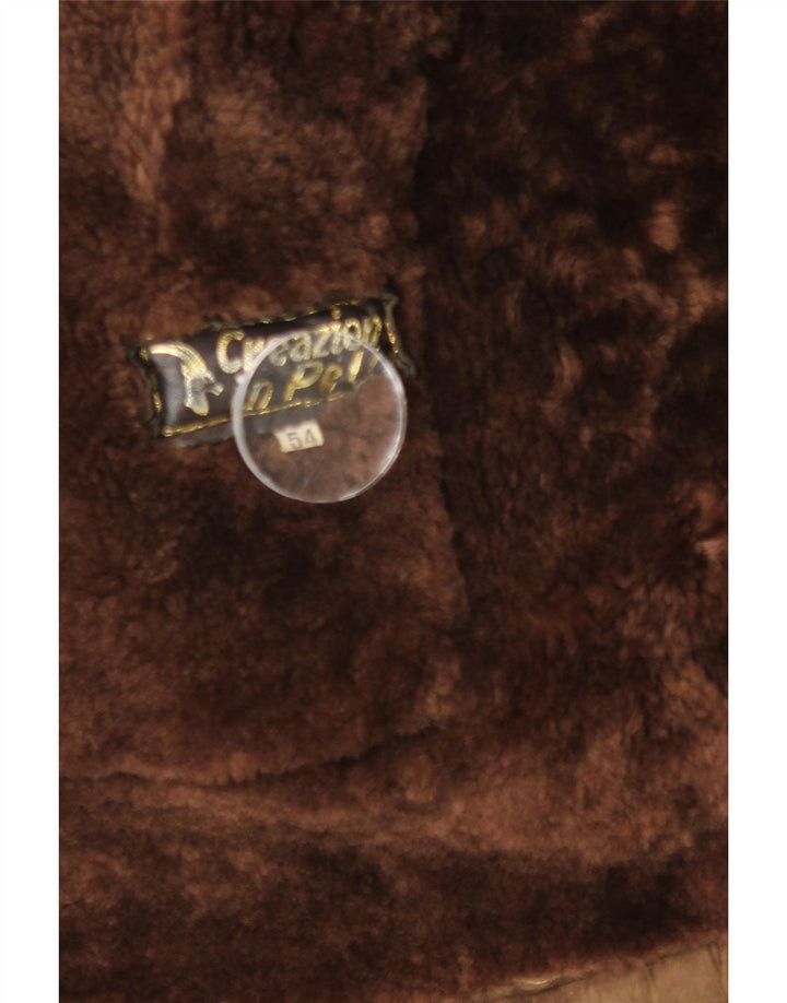 Giubbotto shearling doppiopetto vintage da uomo IT 54 2XL in pelle marrone