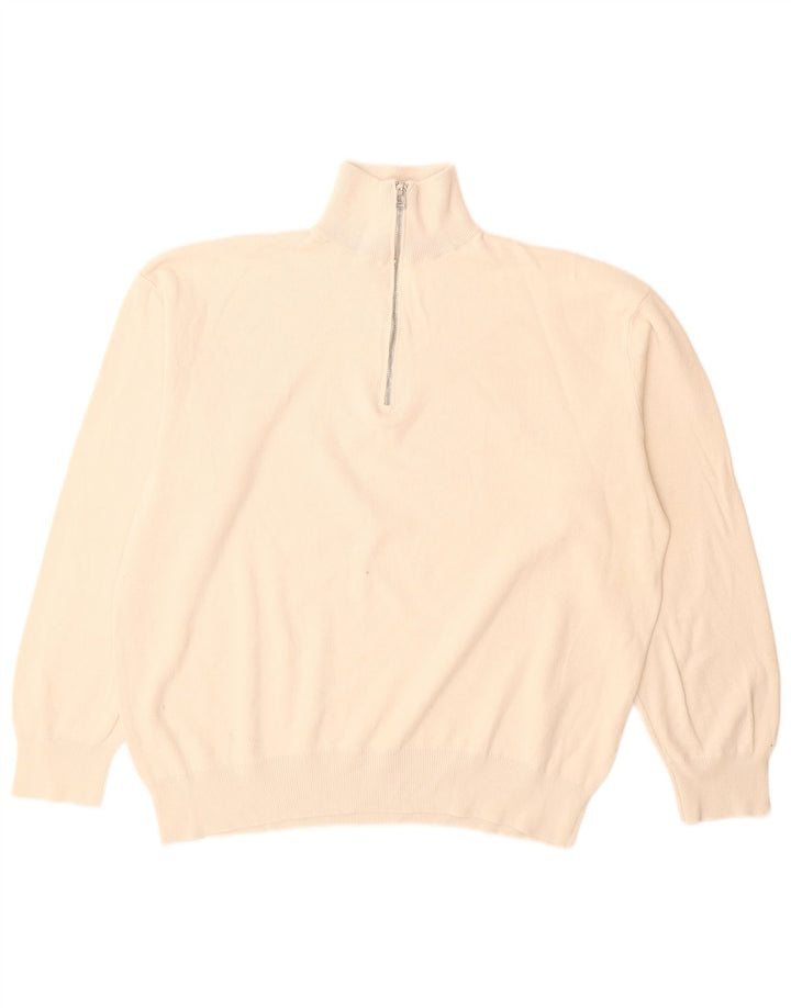 Maglione Zara da uomo con collo con zip, grande, in cotone bianco sporco