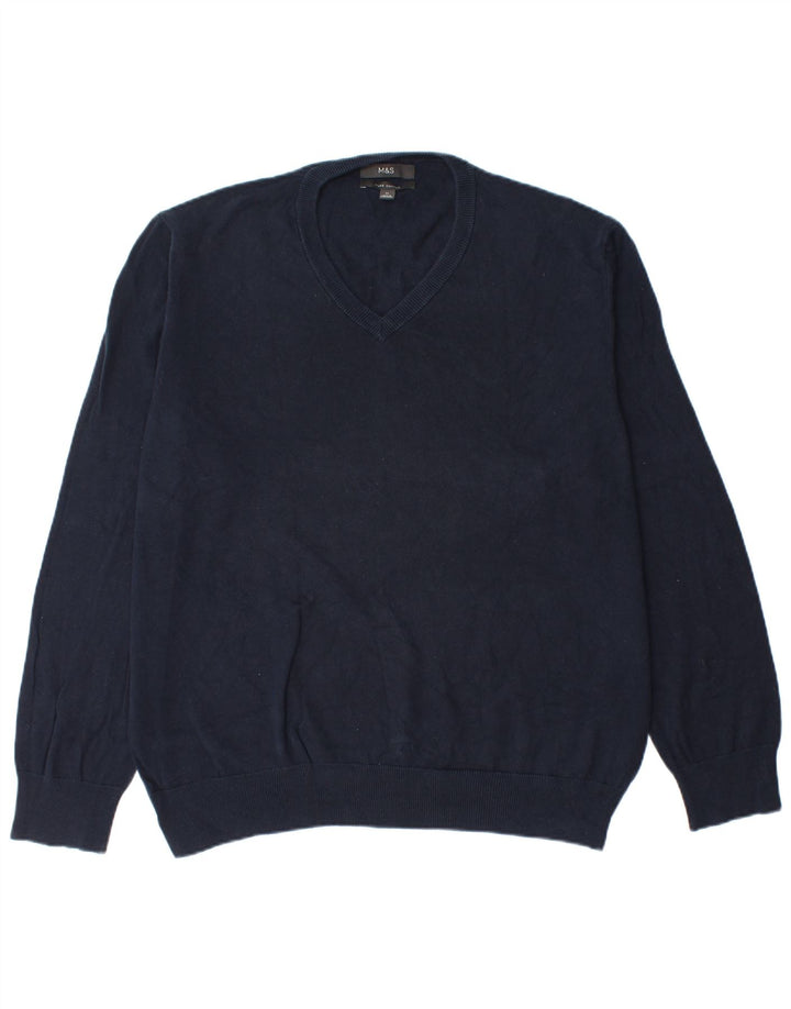 Maglione da uomo con scollo a V Marks & Spencer XL in cotone blu navy