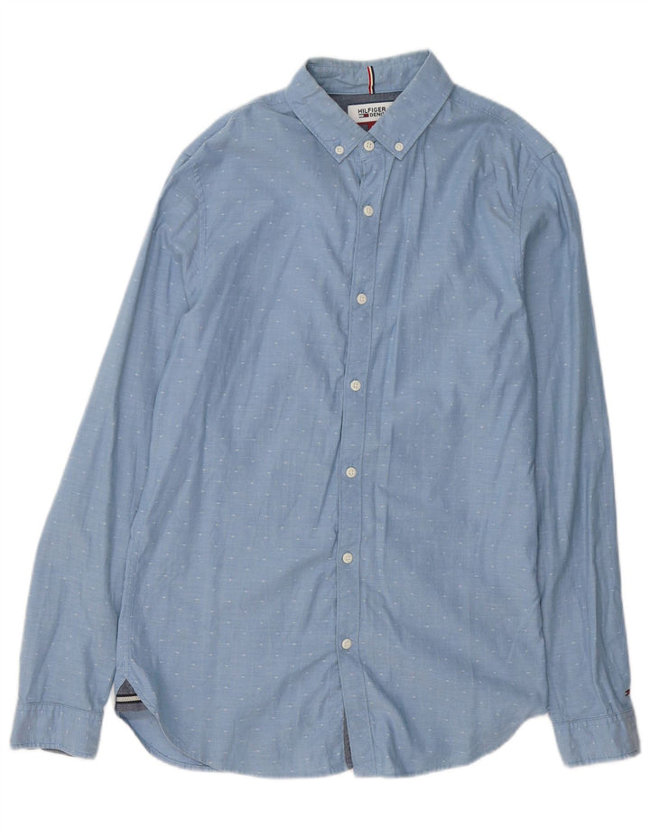 Camicia da uomo Tommy Hilfiger piccola in cotone maculato blu