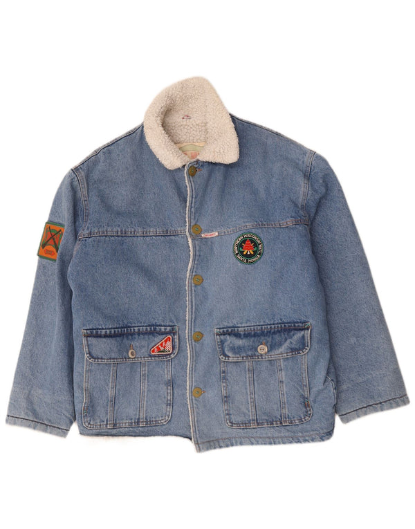 Giacca Ritt da uomo in denim grafico Sherpa UK 40 grande cotone blu