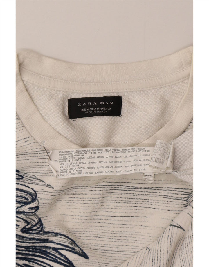 Felpa Zara da uomo in cotone floreale bianco medio