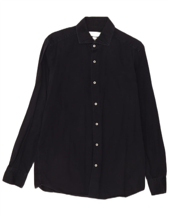 Camicia da uomo Massimo Dutti media cotone blu navy classica