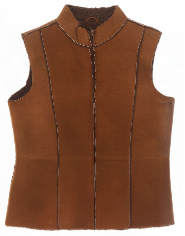 Gilet Sherpa scamosciato da donna Modern Classics UK 14 grande in pelle marrone