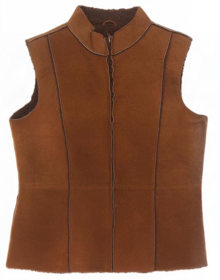 Gilet Sherpa scamosciato da donna Modern Classics UK 14 grande in pelle marrone