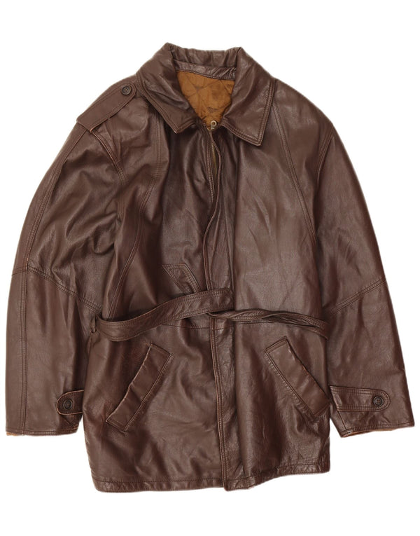 Giacca in pelle militare vintage da uomo IT 52 XL in pelle marrone