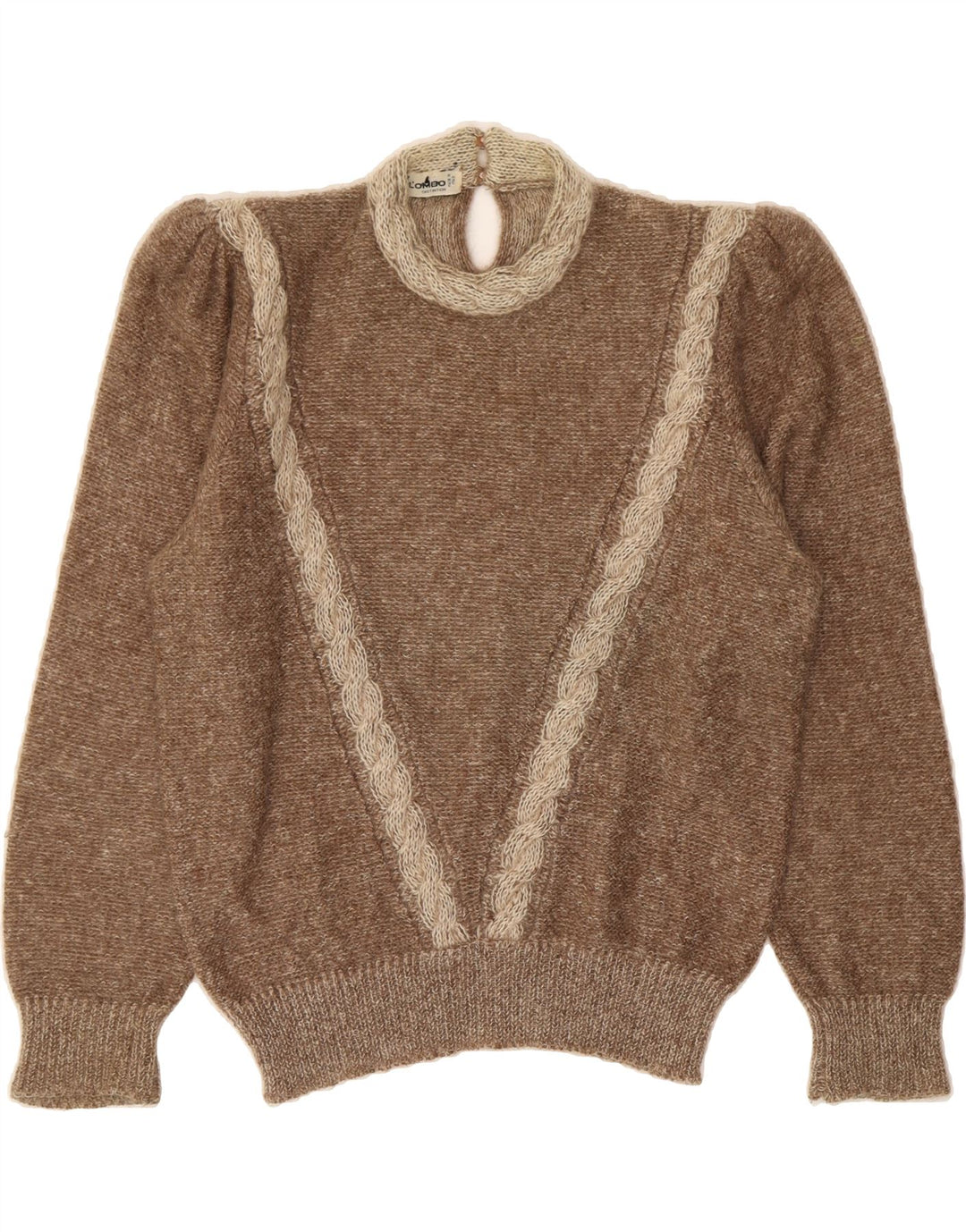 COLOMBO Womens Crew Neck Jumper Sweater UK 12 Medium Brown Flecked Vintage Colombo and Second-Hand Colombo from Messina Hembry 