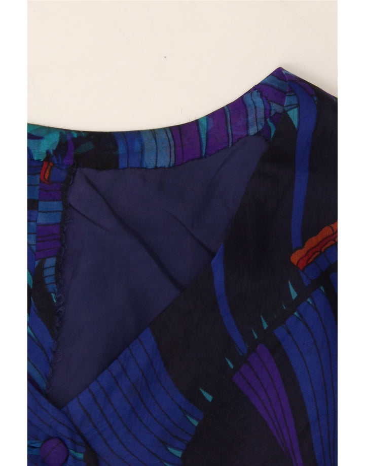VINTAGE Womens Crop Abstract Pattern Shirt Blouse UK 14 Medium Blue Vintage Vintage and Second-Hand Vintage from Messina Hembry 