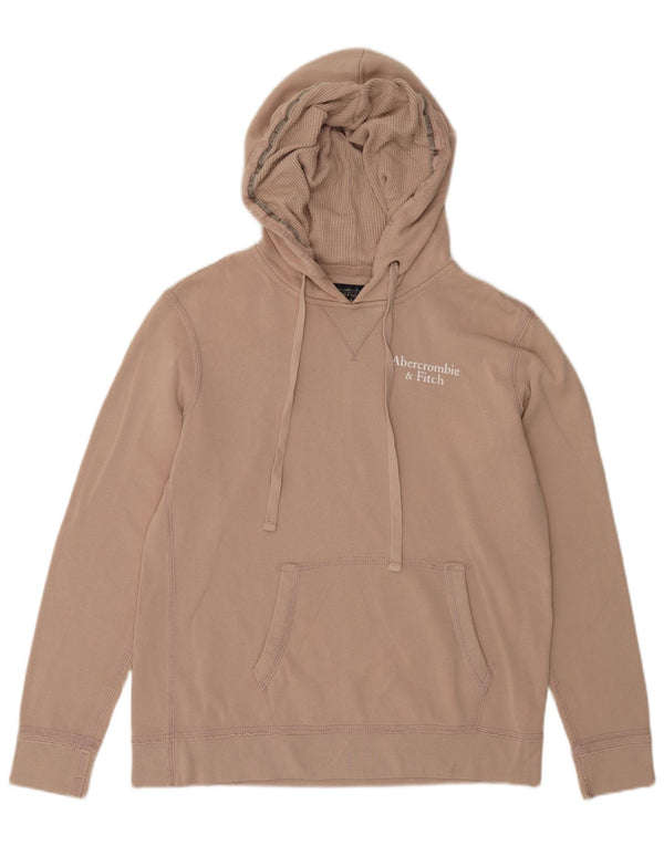 ABERCROMBIE & FITCH Maglione con cappuccio grafico da uomo piccolo in cotone beige