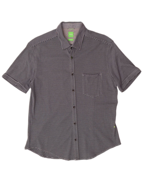 Camicia da uomo a maniche corte slim fit HUGO BOSS a righe grandi blu navy