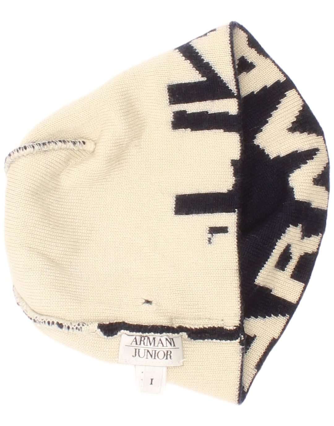 Cappello a cuffia in maglia grafica da ragazzo Armani Junior Taglia unica Blu navy Colorblock