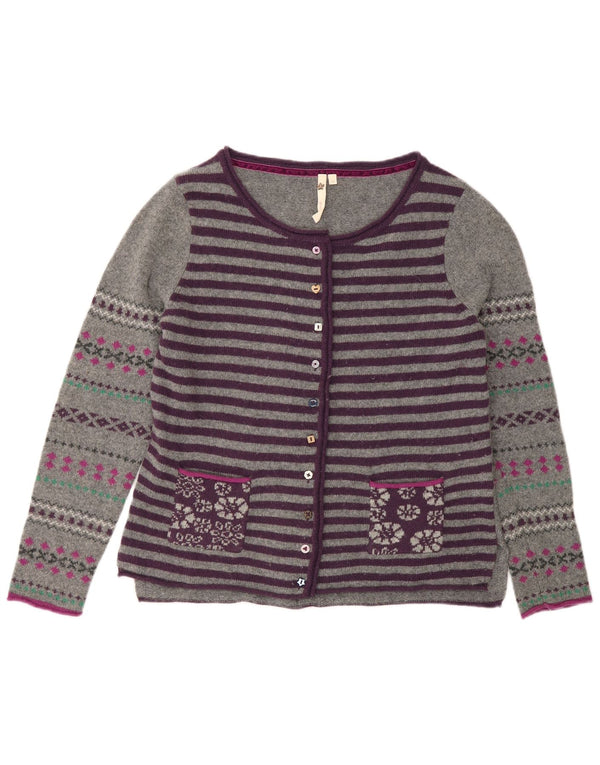 Maglione cardigan da donna White Stuff UK 12 Lana a righe grigio medio