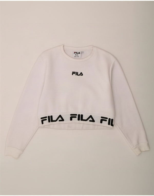 Felpa oversize con grafica corta da donna Fila UK 6 XS cotone bianco