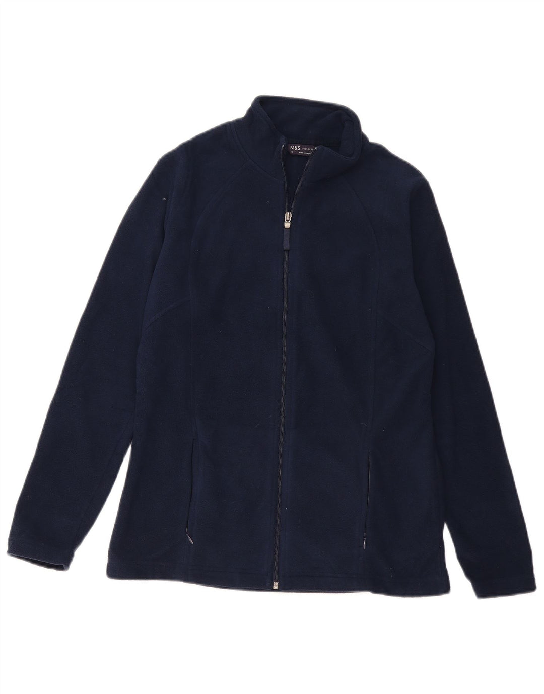 MARKS & SPENCER Giacca in pile da donna UK 12 Medio Blu Navy Poliestere