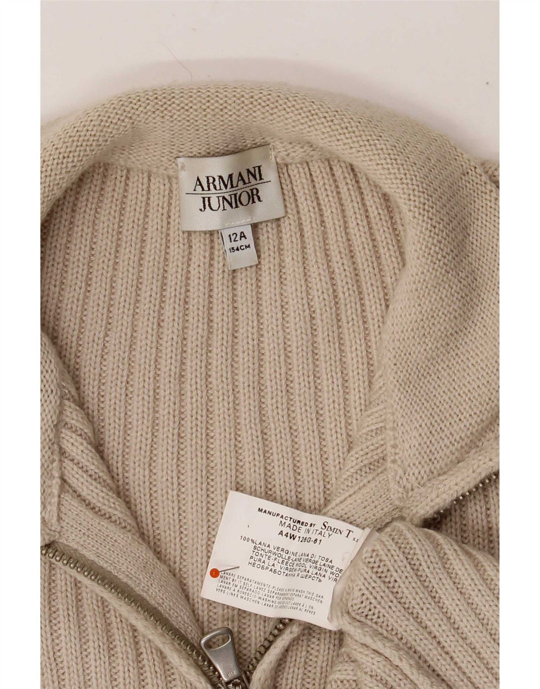Maglione Cardigan Bambino Armani 11-12 Anni Lana Vergine Beige