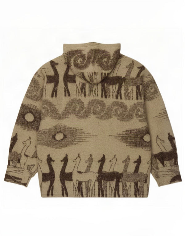 Maglione cardigan con cappuccio da donna vintage UK 20 2XL Beige Fair Isle