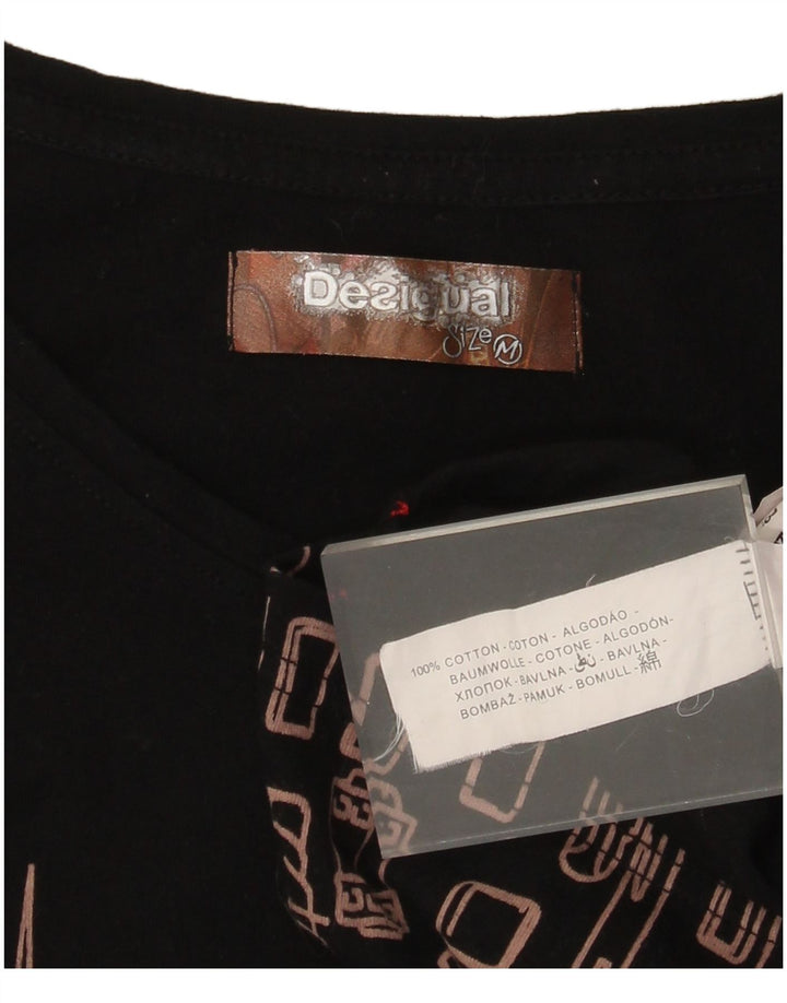 Desigual Donna Barcelona Graphic Top Manica Lunga UK 12 Medio Nero Cotone