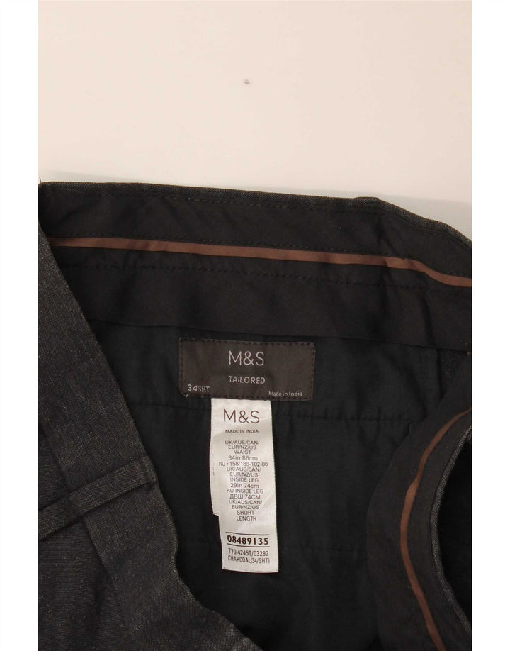 Pantaloni da abito dritti su misura da uomo Marks & Spencer W34 L29 poliestere grigio