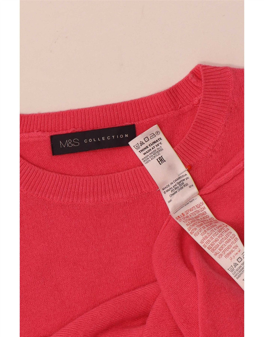 Maglione maglione girocollo da donna Marks & Spencer UK 8 piccolo acrilico rosa