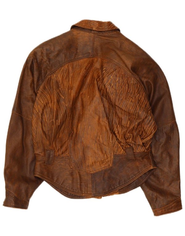 Giacca bomber in pelle da donna vintage IT 44 Biker tie dye marrone medio