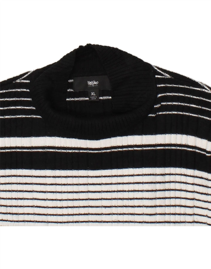 MOSSIMO Womens Turtle Neck Jumper Sweater UK 18 XL Black Striped Nylon Vintage Mossimo and Second-Hand Mossimo from Messina Hembry 