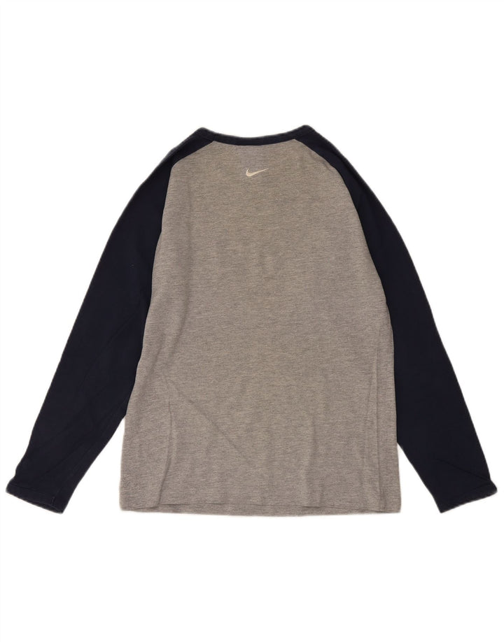 NIKE Boys Graphic Top Long Sleeve 12-13 Years Large Grey Colourblock