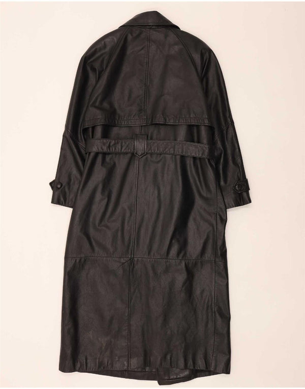 Vintage Womens Oversized Leather Coat UK 10 Small Black
