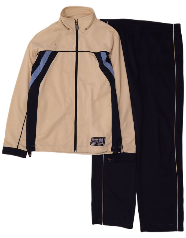 Spalding Mens Full Tracksuit Large Beige Colourblock Polyester