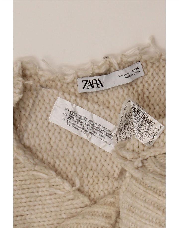 Maglione ZARA da donna oversize corto con scollo a V UK 10 piccolo bianco sporco