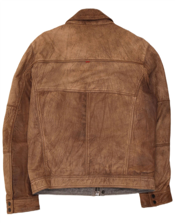 Giacca in pelle vintage da uomo IT 52 grande marrone