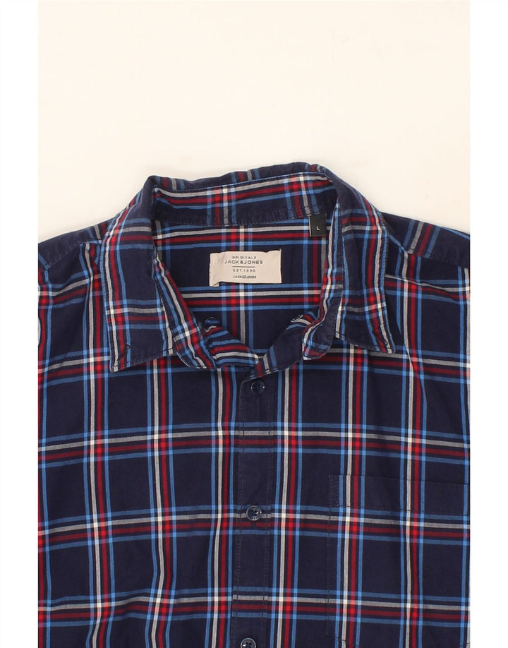JACK & JONES Mens Shirt Large Navy Blue Check Vintage Jack & Jones and Second-Hand Jack & Jones from Messina Hembry 