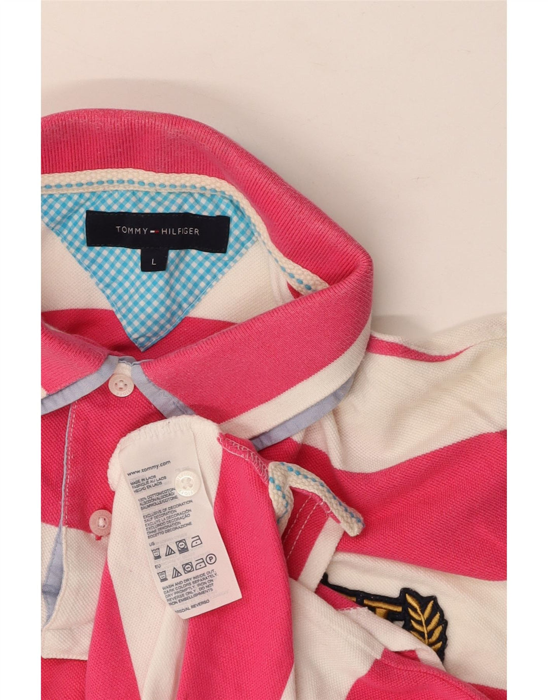 TOMMY HILFIGER Polo grafica da uomo in cotone a righe grandi rosa