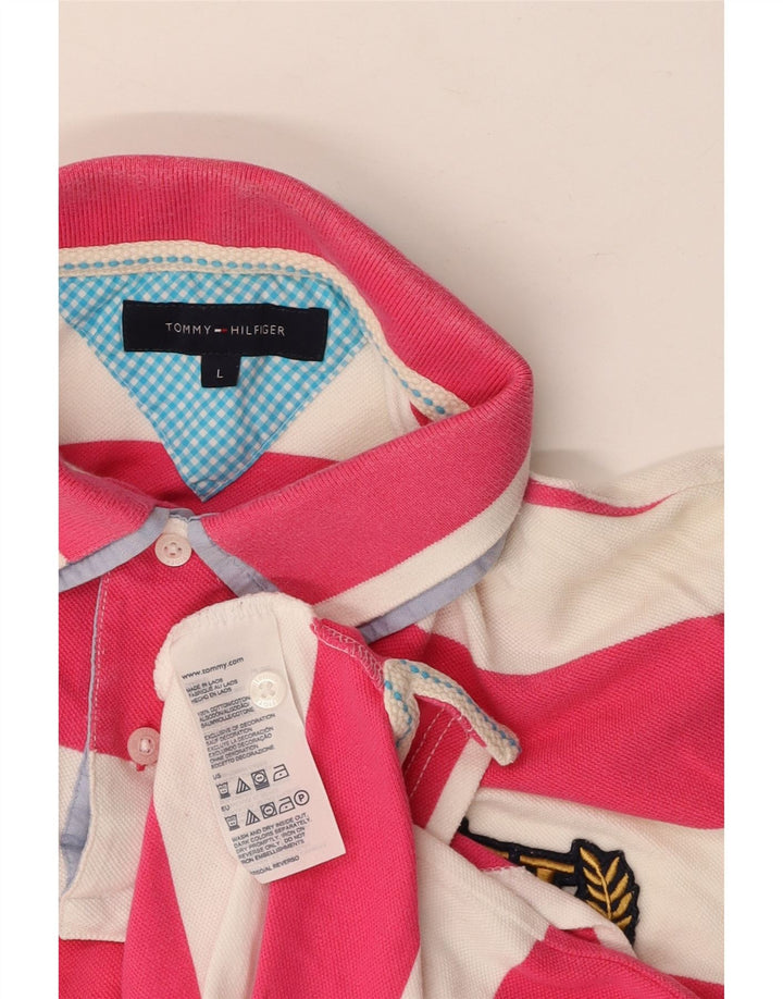 TOMMY HILFIGER Polo grafica da uomo in cotone a righe grandi rosa