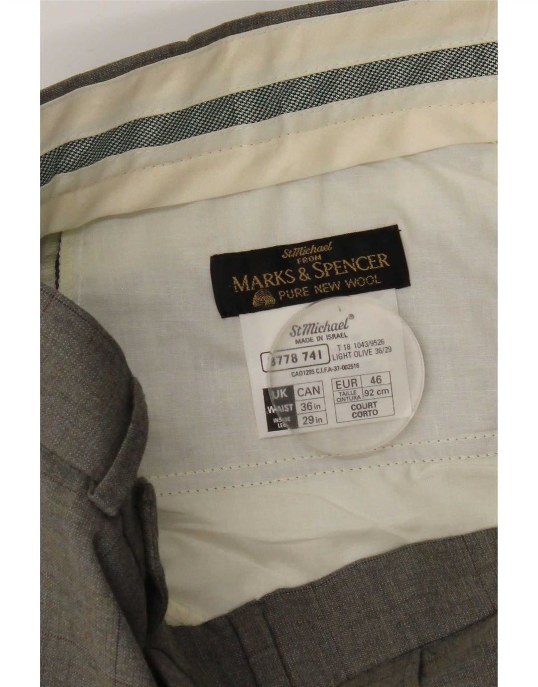 Pantaloni da abito con pegging da uomo Marks & Spencer W36 L29 lana a quadri grigi