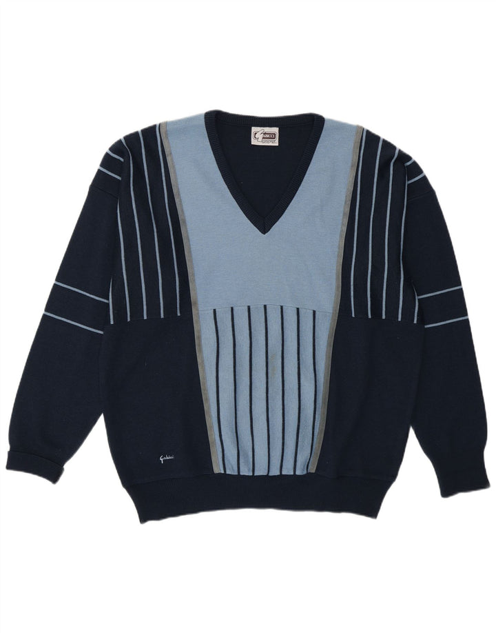 Gabicci Maglione da uomo con scollo a V grande color block blu navy
