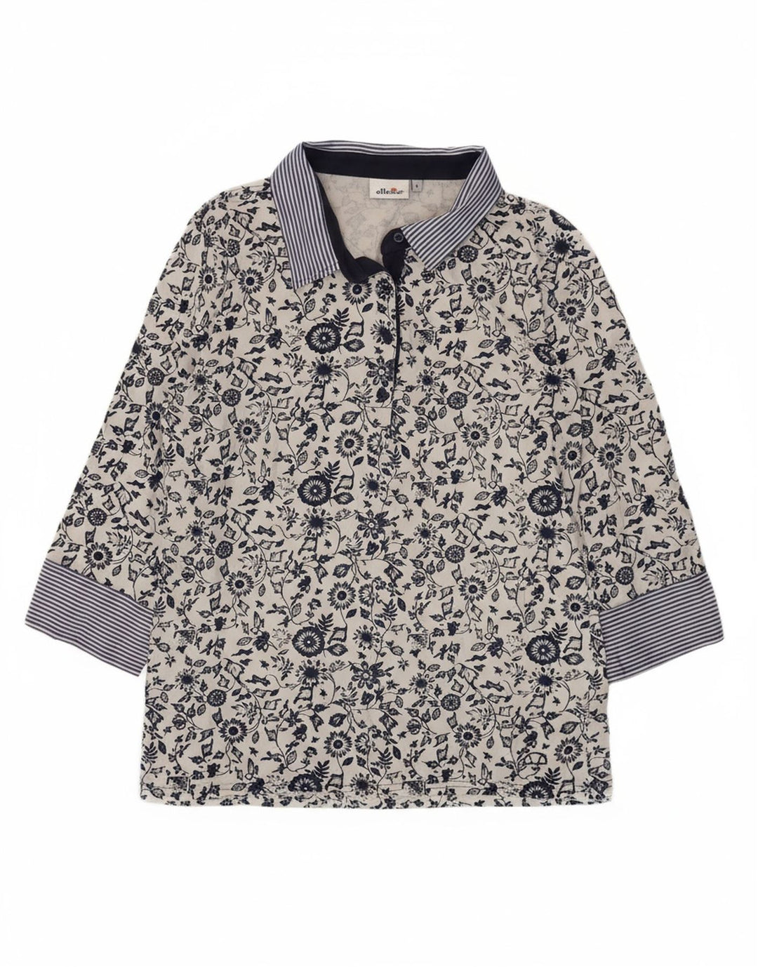 ELLESSE Womens 3/4 Sleeve Pullover Shirt UK 14 Large White Floral Cotton