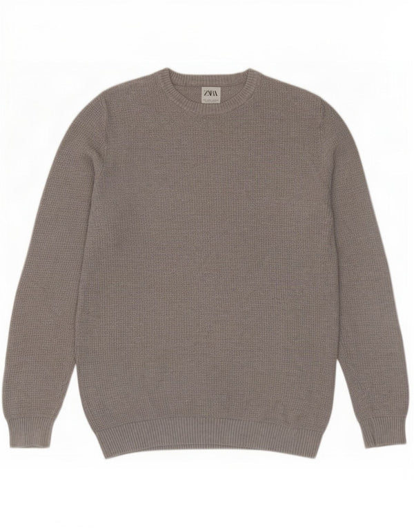 Maglione maglione girocollo da uomo Zara grande in cotone grigio