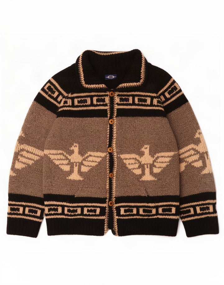 Maglione cardigan grafico da uomo grande grigio color block azteco