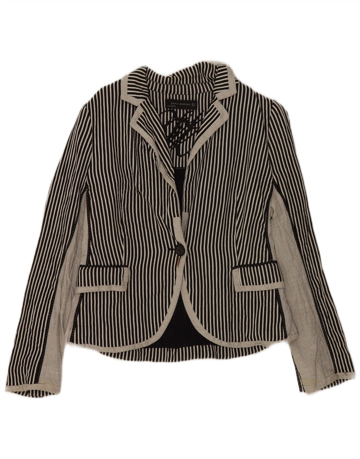 Giacca blazer da donna a 1 bottone Zara UK 18 XL cotone a righe nere