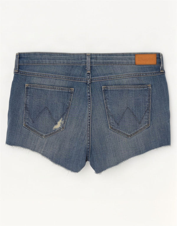 Pantaloncini di jeans invecchiati Boyfriend da donna Wrangler piccoli W34 cotone blu