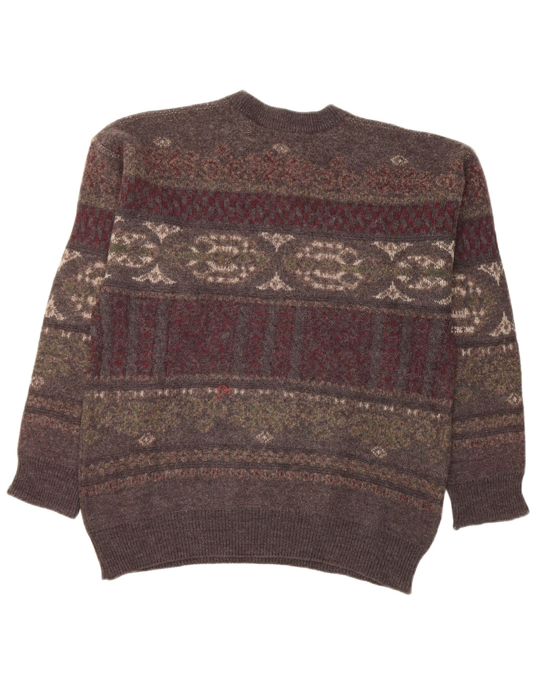 Maglione girocollo da uomo vintage in lana Fair Isle grigia grande