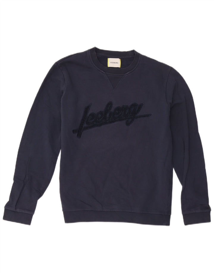 Felpa grafica da uomo Iceberg, maglione medio, cotone blu navy