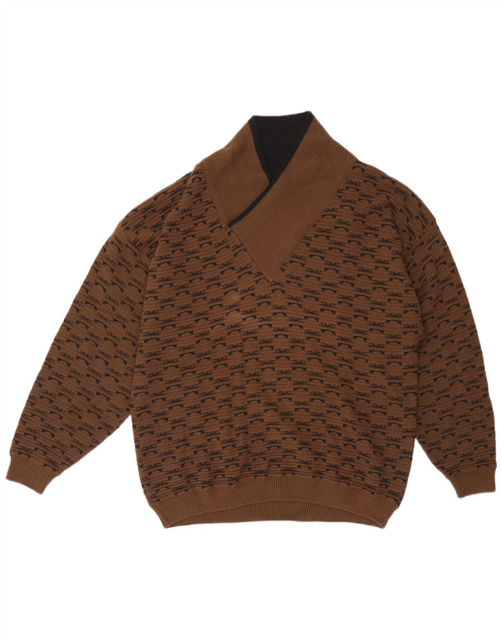 Maglione da uomo con collo a scialle Brian Scott XL Acrilico geometrico marrone