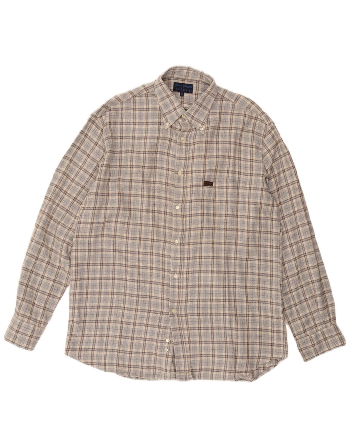 Camicia da uomo in flanella LES COPAINS taglia 17 43 XL cotone a quadri grigio