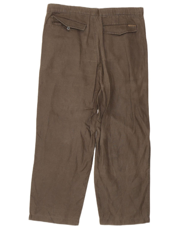 Pantaloni chino a gamba larga kaki da uomo Calvin Klein W33 L27 lino kaki