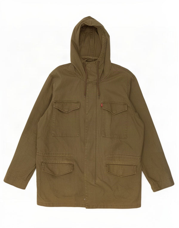 Levi's Mens Hooded Utility Jacket UK 42 XL Khaki Cotton